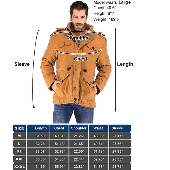 Yozai Mens Winter Insulated Outdoor Parka Coat - Picture 7 of 7